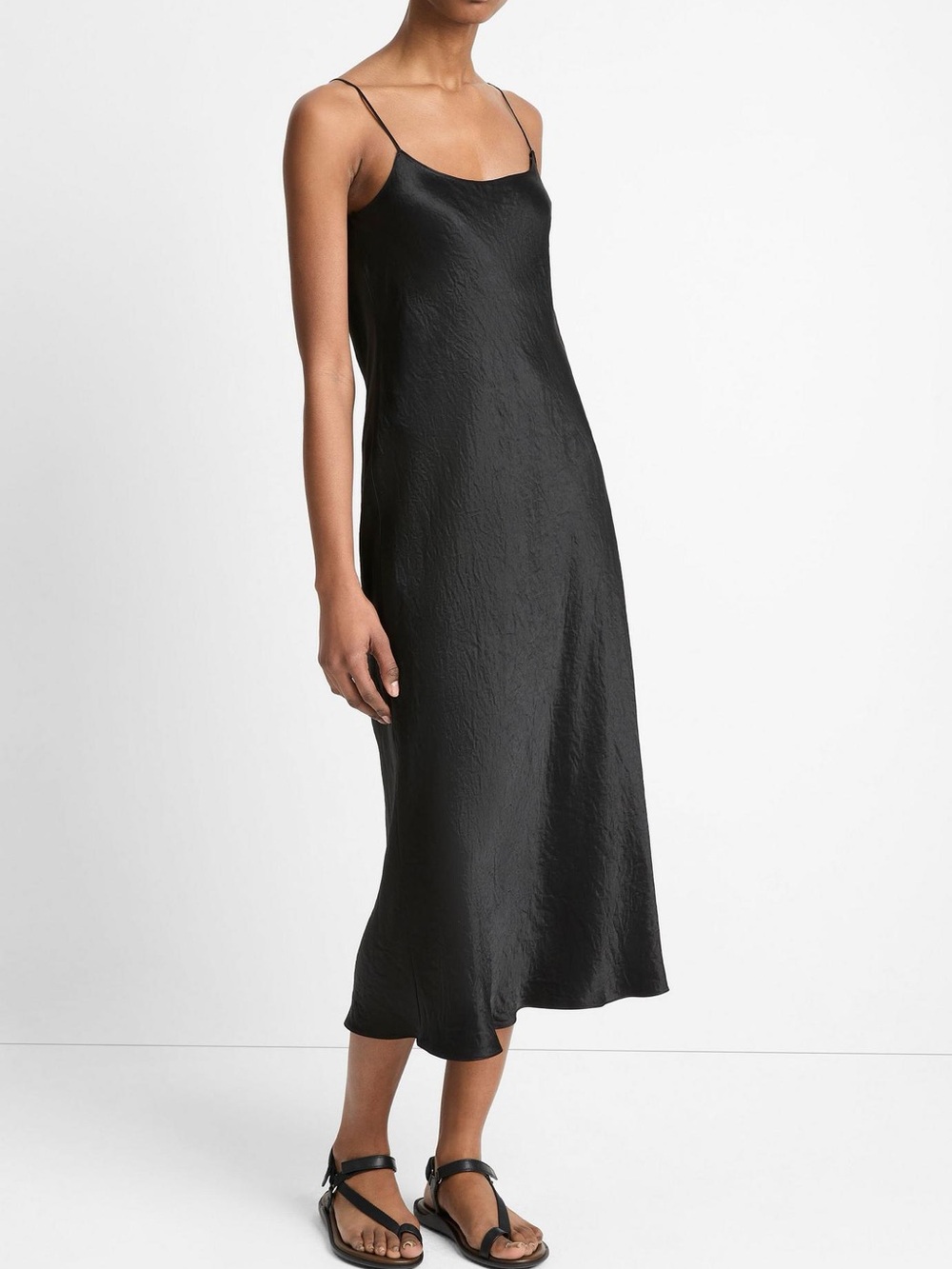 Vince Black Slip Midi Dress with Spaghetti Straps